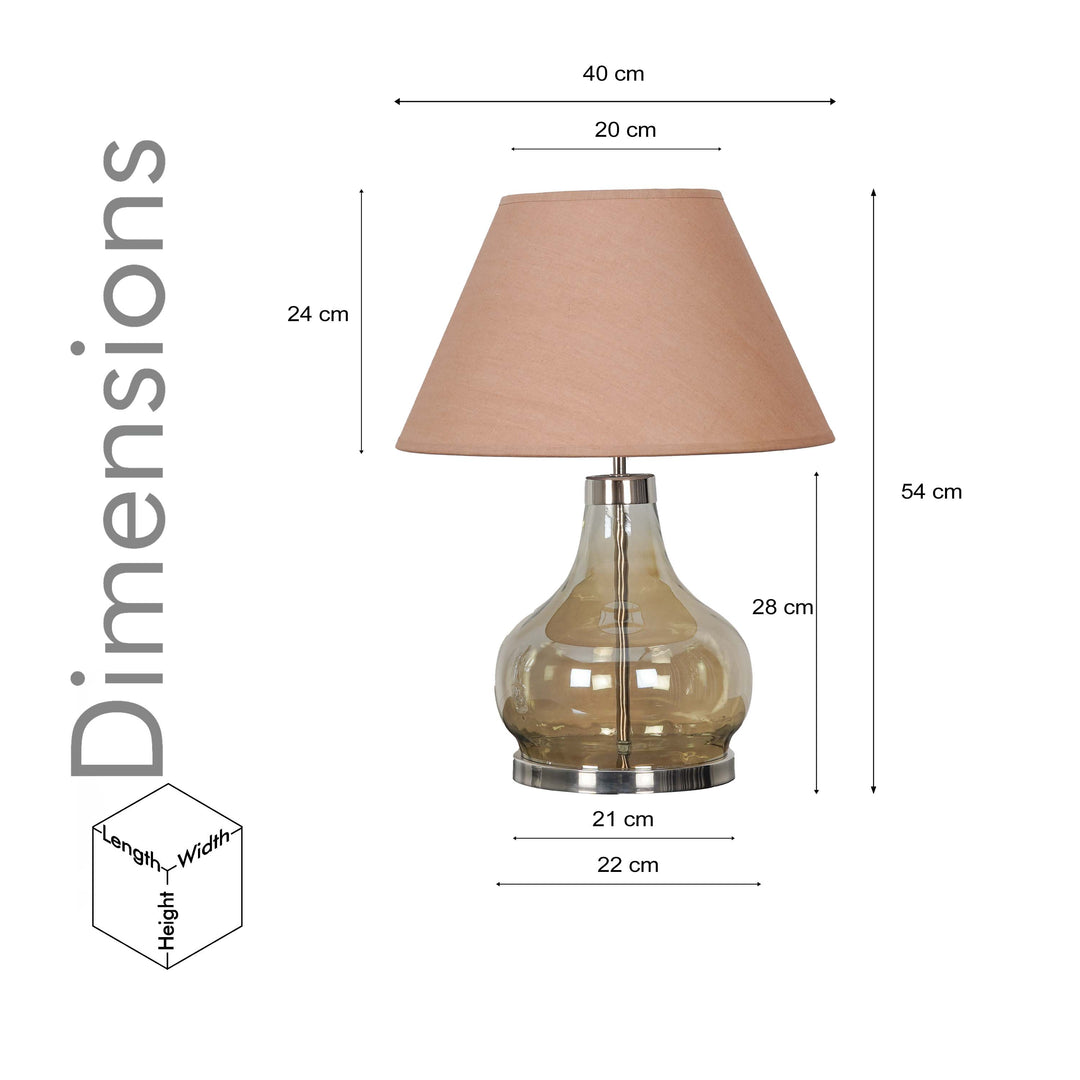 INGRAM Smoke Glass and Metal Table Lamp With Beige Cotton Shade