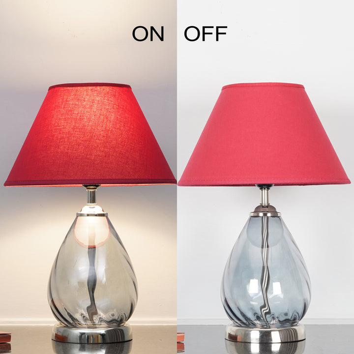 DECADE Blue Glass and Nickel Finish Metal Table Lamp With Cotton Shade