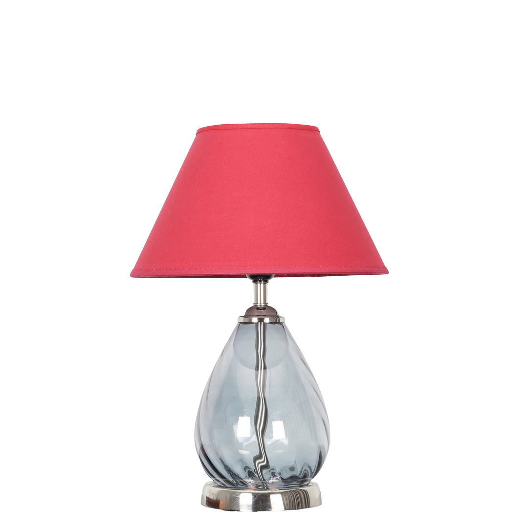 DECADE Blue Glass and Nickel Finish Metal Table Lamp With Cotton Shade