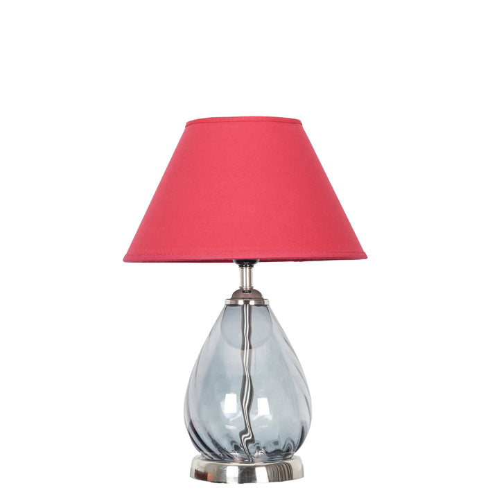 DECADE Blue Glass and Nickel Finish Metal Table Lamp With Cotton Shade