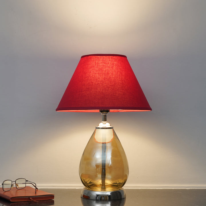 DECADE Smoke Glass and Nickel Finish Metal Table Lamp With Beige Cotton Shade