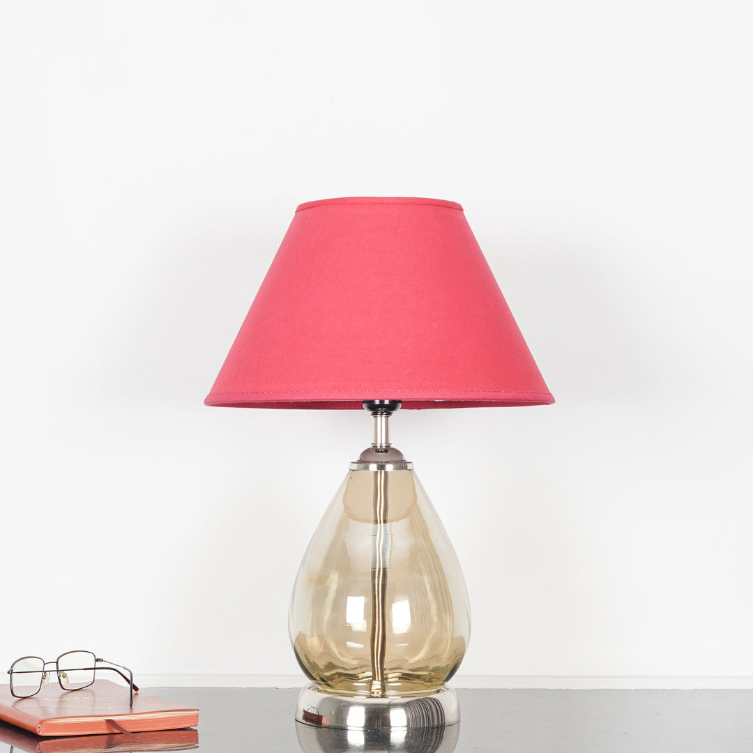 DECADE Smoke Glass and Nickel Finish Metal Table Lamp With Beige Cotton Shade