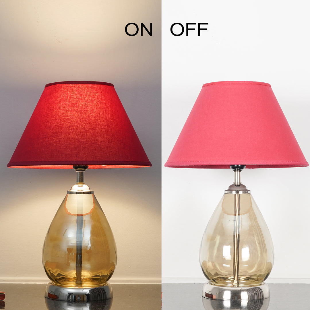 DECADE Smoke Glass and Nickel Finish Metal Table Lamp With Beige Cotton Shade