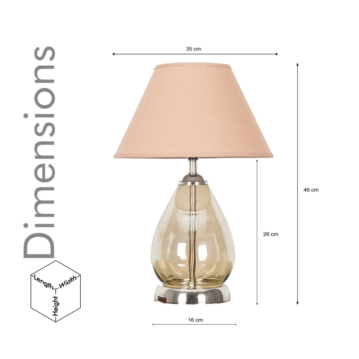 DECADE Smoke Glass and Nickel Finish Metal Table Lamp With Beige Cotton Shade