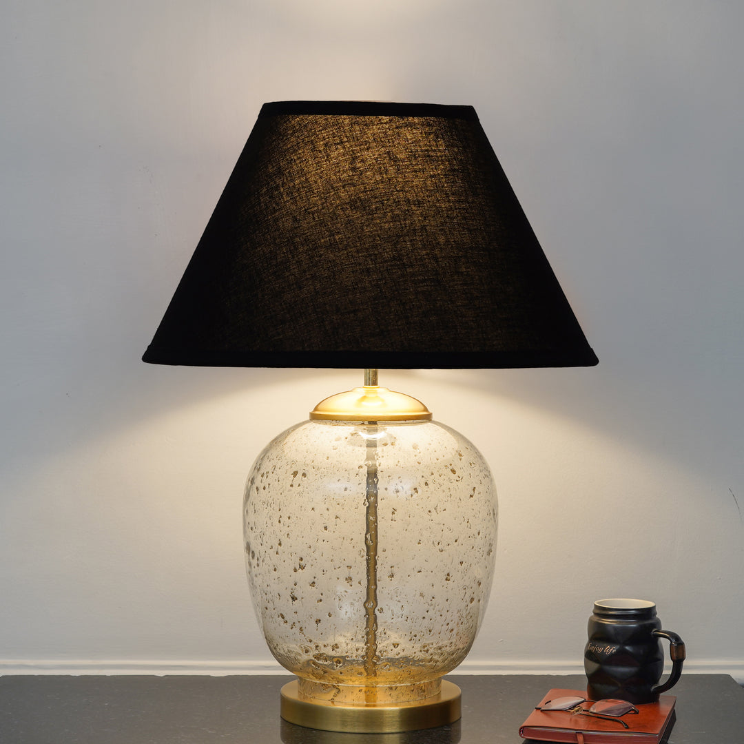 SECRET Water Droplets On Glass And Metal Big Table Lamp With Cotton Shade