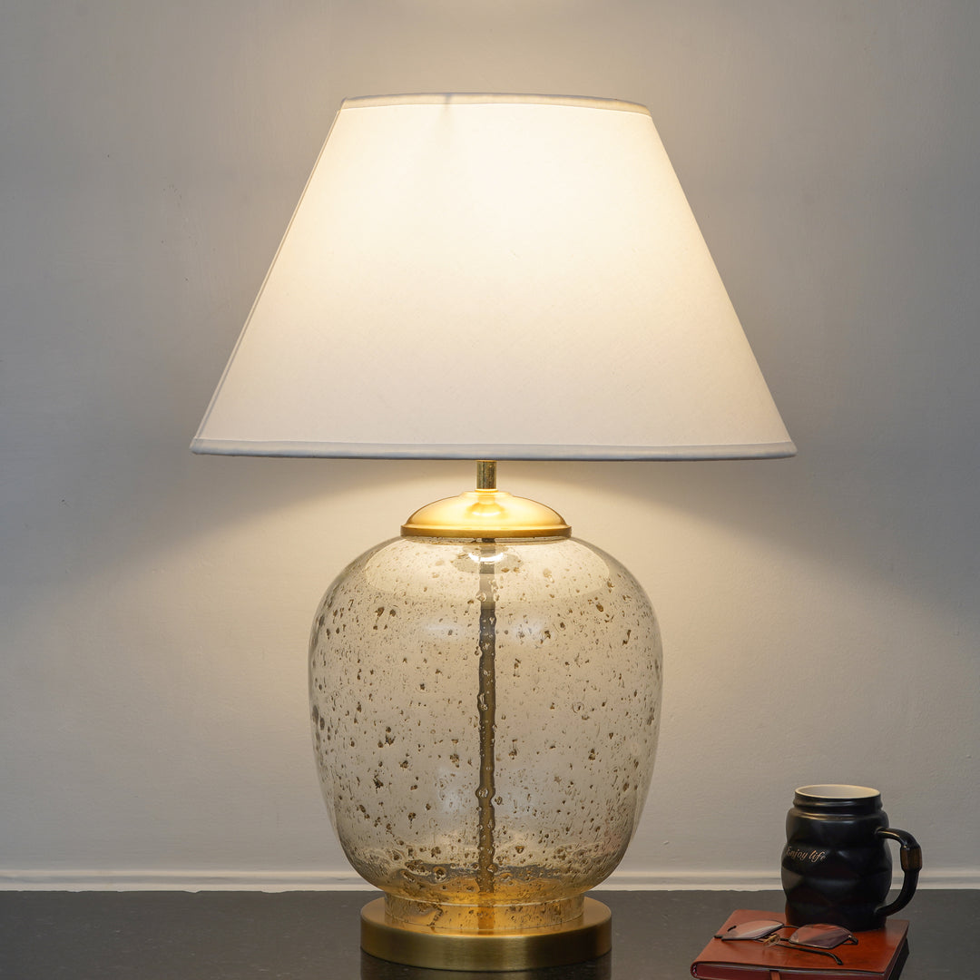 SECRET Water Droplets On Glass And Metal Big Table Lamp With Cotton Shade