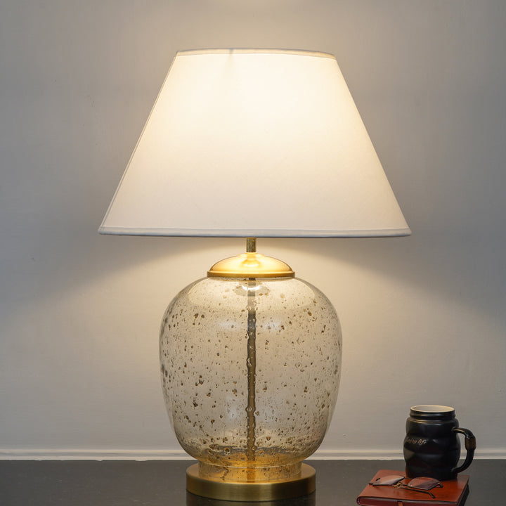 SECRET Water Droplets On Glass And Metal Big Table Lamp With Cotton Shade