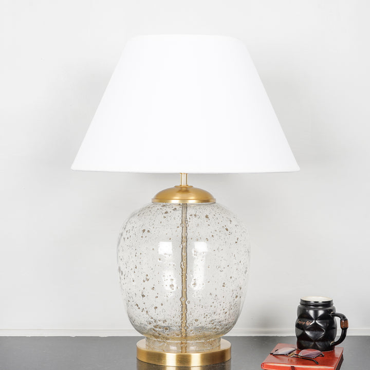 SECRET Water Droplets On Glass And Metal Big Table Lamp With Cotton Shade