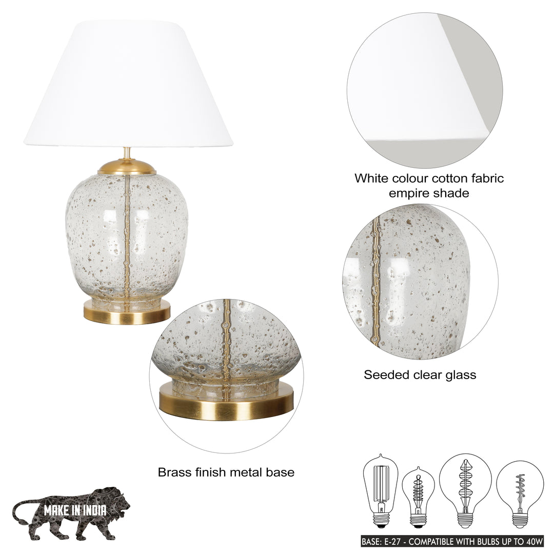 SECRET Water Droplets On Glass And Metal Big Table Lamp With Cotton Shade