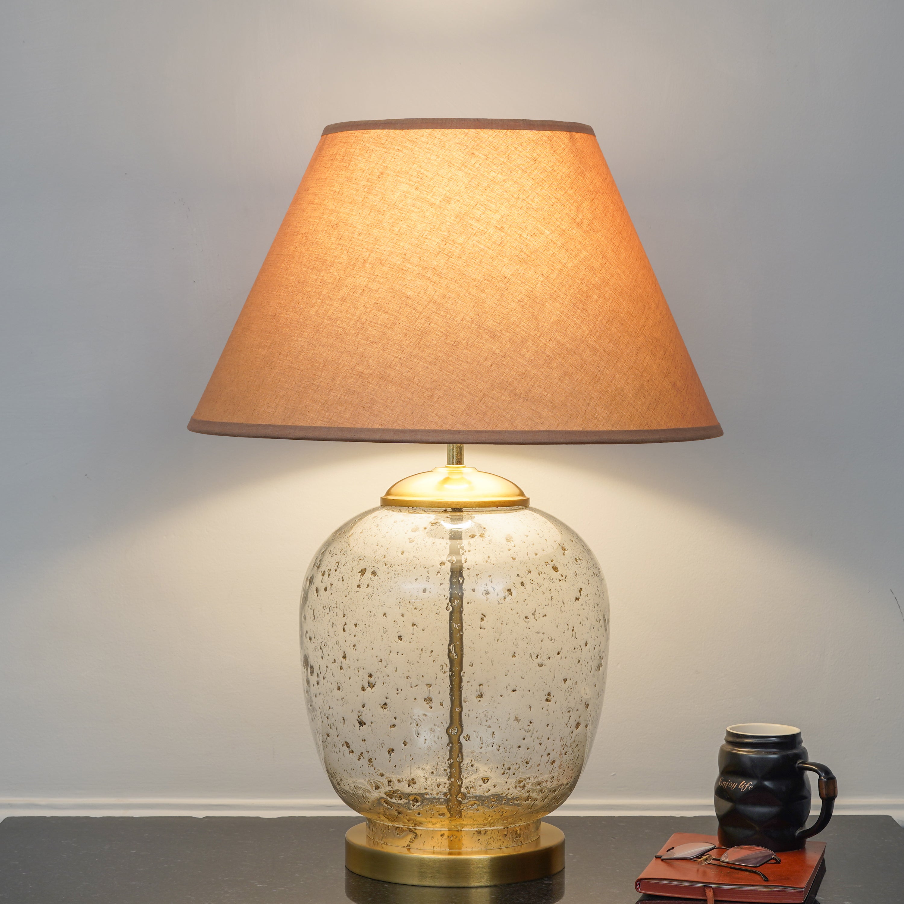 SECRET Water Droplets On Glass and Brass Finish Metal Large Table Lamp ...