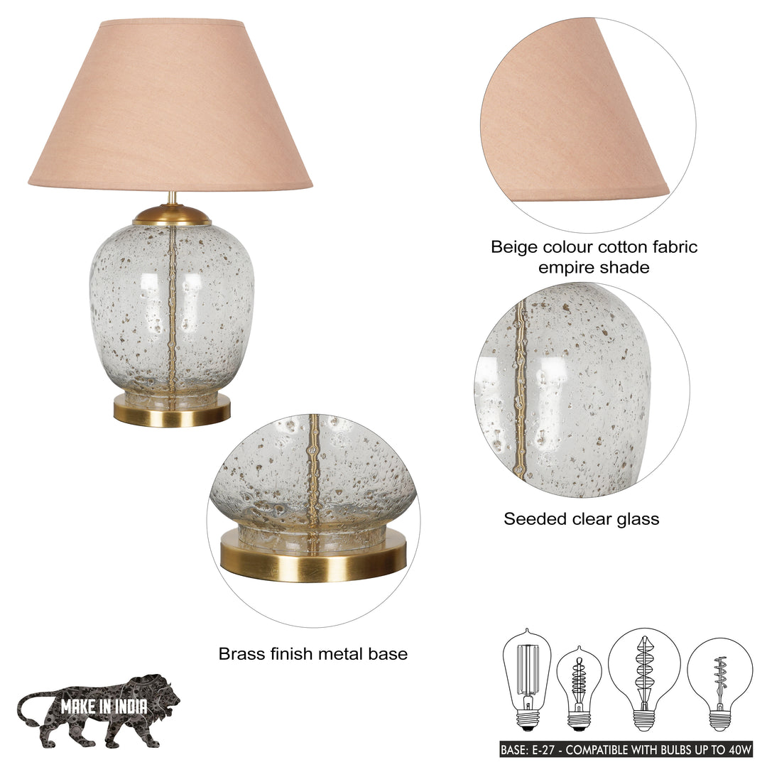 SECRET Water Droplets On Glass And Metal Big Table Lamp With Cotton Shade