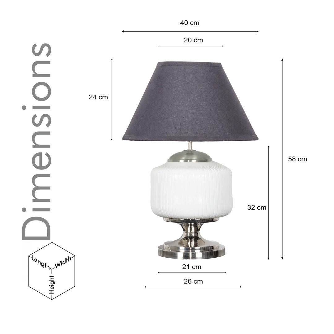 RAMZI Chrome Finish Metal And Frosted White Glass Table Lamp With Beige Cotton Shade