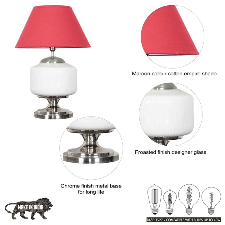 RAMZI Chrome Finish Metal And Frosted White Glass Table Lamp With Beige Cotton Shade