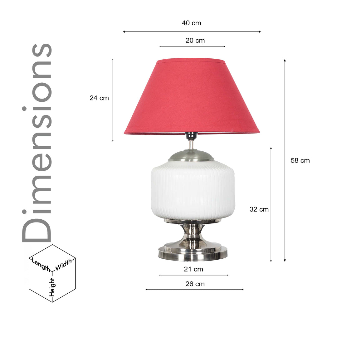 RAMZI Chrome Finish Metal And Frosted White Glass Table Lamp With Beige Cotton Shade