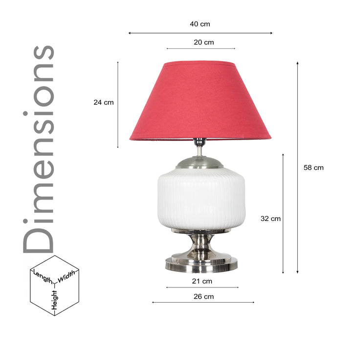 RAMZI Chrome Finish Metal And Frosted White Glass Table Lamp With Beige Cotton Shade