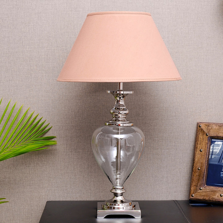 Hinton Clear Glass and Nickel Finish Metal Table Lamp With Cotton Shade
