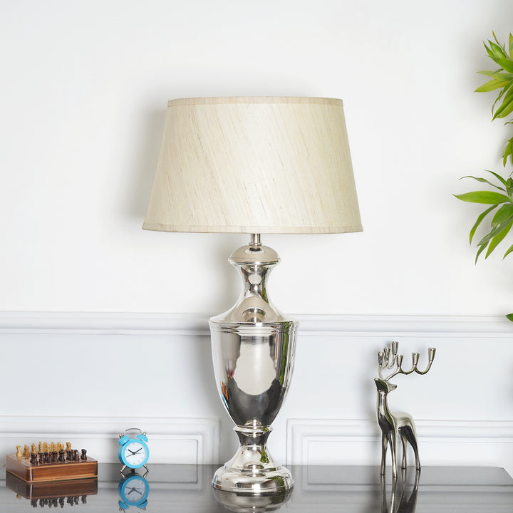 EMLYN Chrome Finish Metal Table Lamp With Cotton Shade