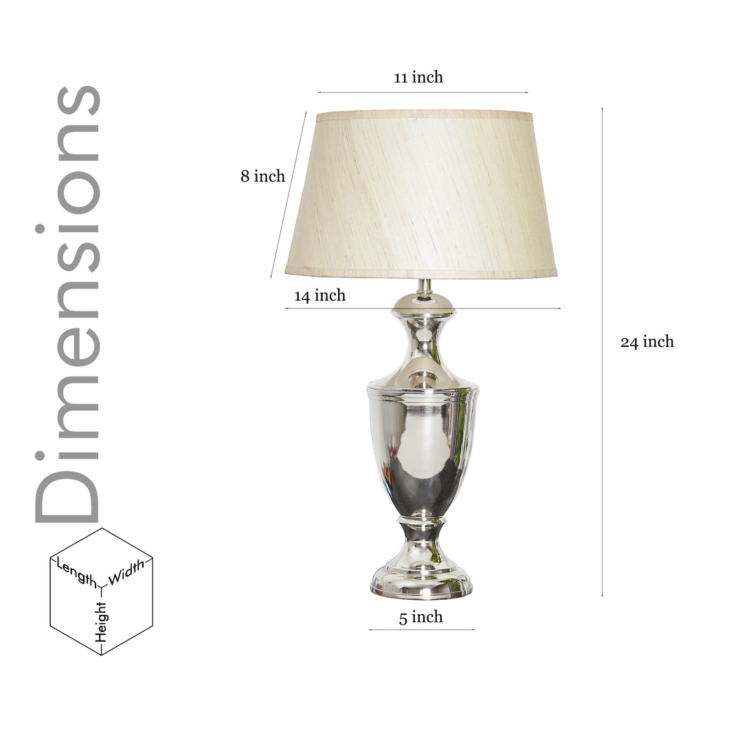 EMLYN Chrome Finish Metal Table Lamp With Cotton Shade White