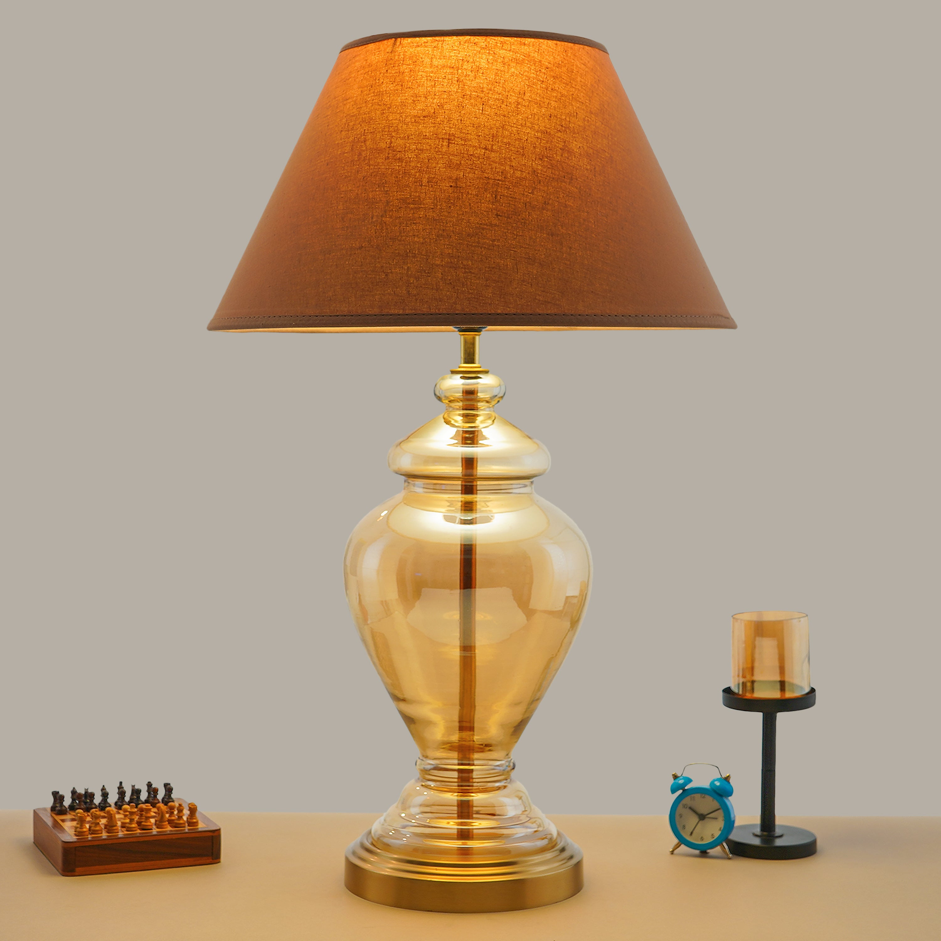 SYRACUSE Amber Glass Table Lamp With Cotton Shade – KAPOOR-E ...
