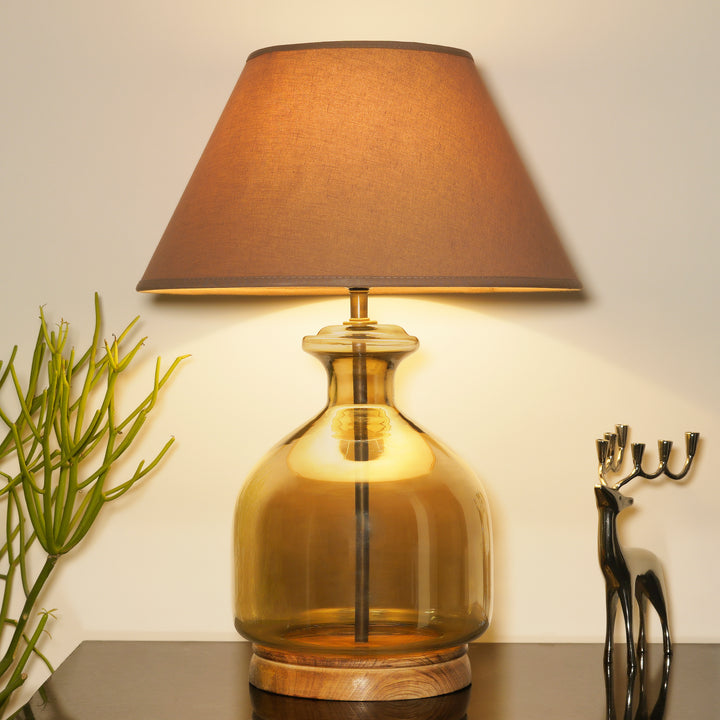 ALPER Smoke Luster Glass Table Lamp With Cotton Shade