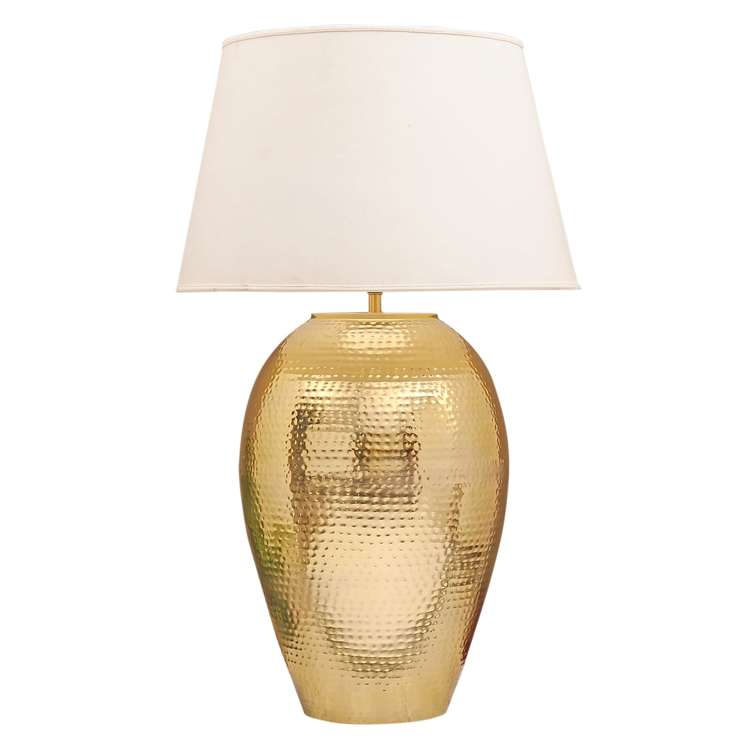 RICKFORD Hammered Pattern Huge Size Brass Table Lamp With Cotton Shade