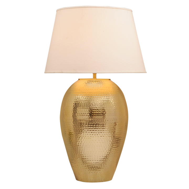 RICKFORD Hammered Pattern Huge Size Brass Table Lamp With Cotton Shade