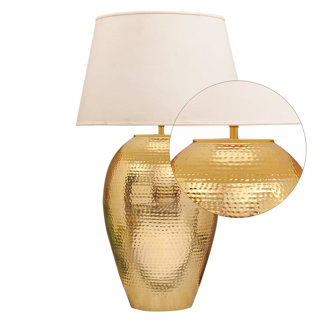 RICKFORD Hammered Pattern Huge Size Brass Table Lamp With Cotton Shade