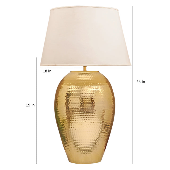 RICKFORD Hammered Pattern Huge Size Brass Table Lamp With Cotton Shade