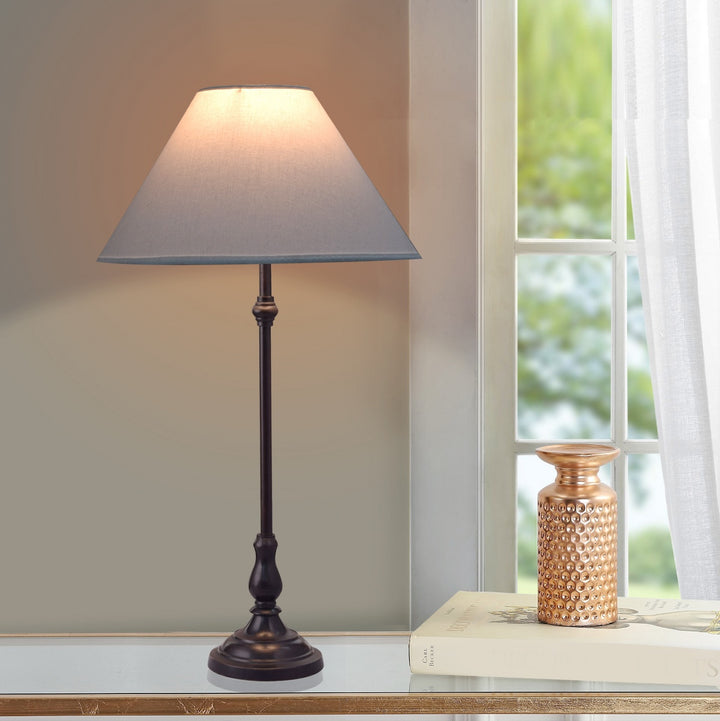 Maya Black Finish Metal Table Lamp With Cotton Shade
