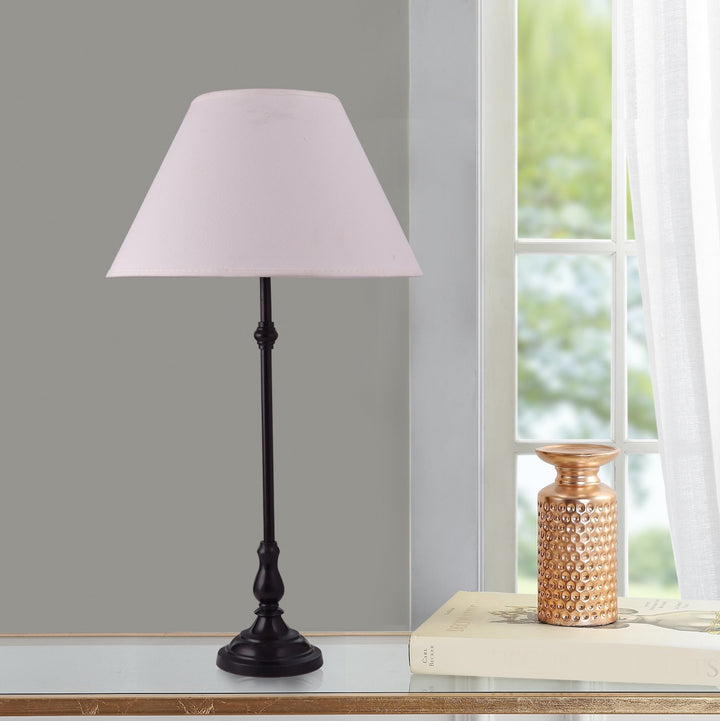 Maya Black Finish Metal Table Lamp With Cotton Shade