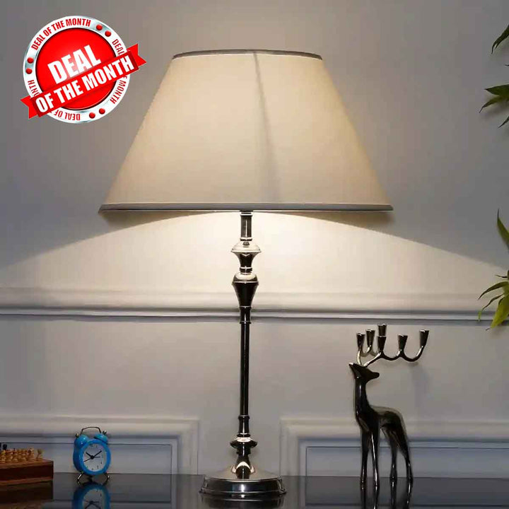 Evelyn Chrome Metal Table Lamp With Cotton White Shade
