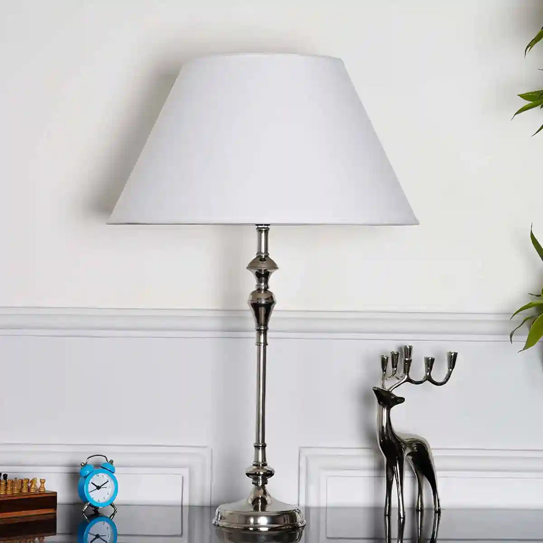 Evelyn Chrome Metal Table Lamp With Cotton White Shade