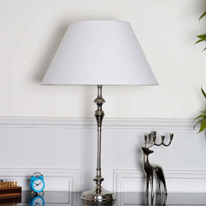 Evelyn Chrome Metal Table Lamp With Cotton White Shade