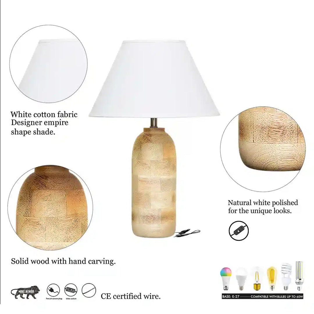 Marsham natural wood table lamp With White Cotton Shade