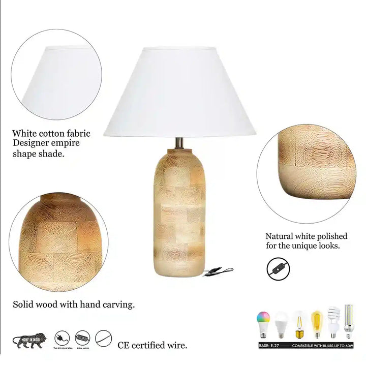 Marsham natural wood table lamp With White Cotton Shade