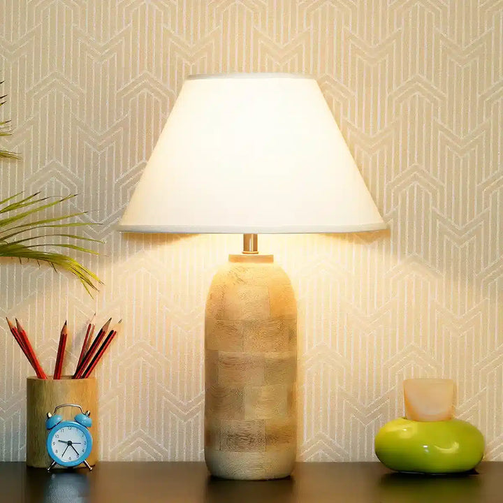 Marsham natural wood table lamp With White Cotton Shade