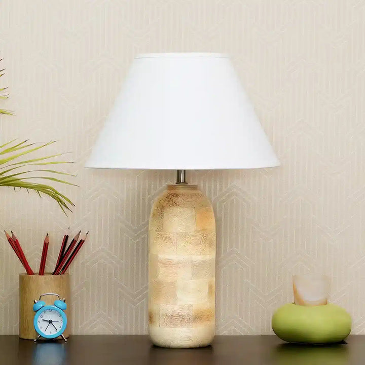 Marsham natural wood table lamp With White Cotton Shade