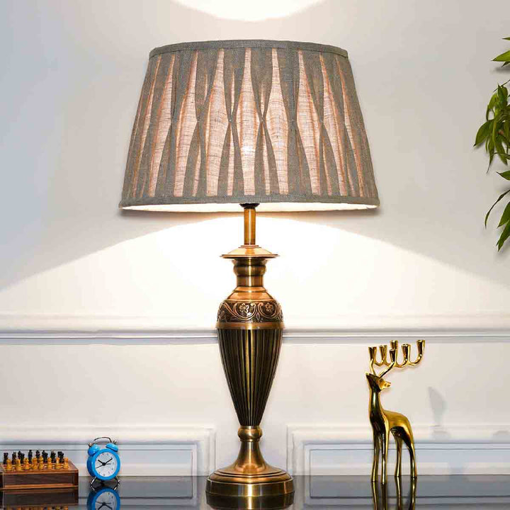 Ingleby Antique Brass Table Lamp With Linen Grey Shade