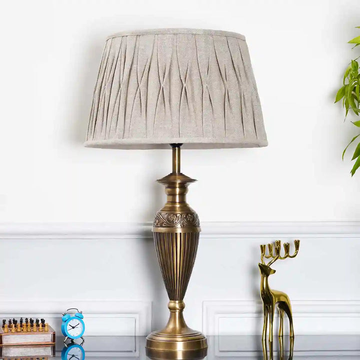 Ingleby Antique Brass Table Lamp With Linen Grey Shade