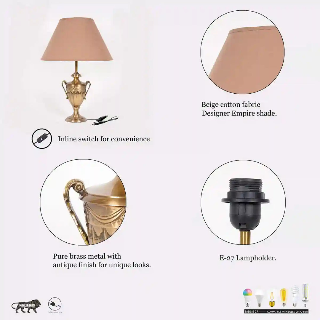 Iffley Brass Table Lamp With Beige Cotton Shade
