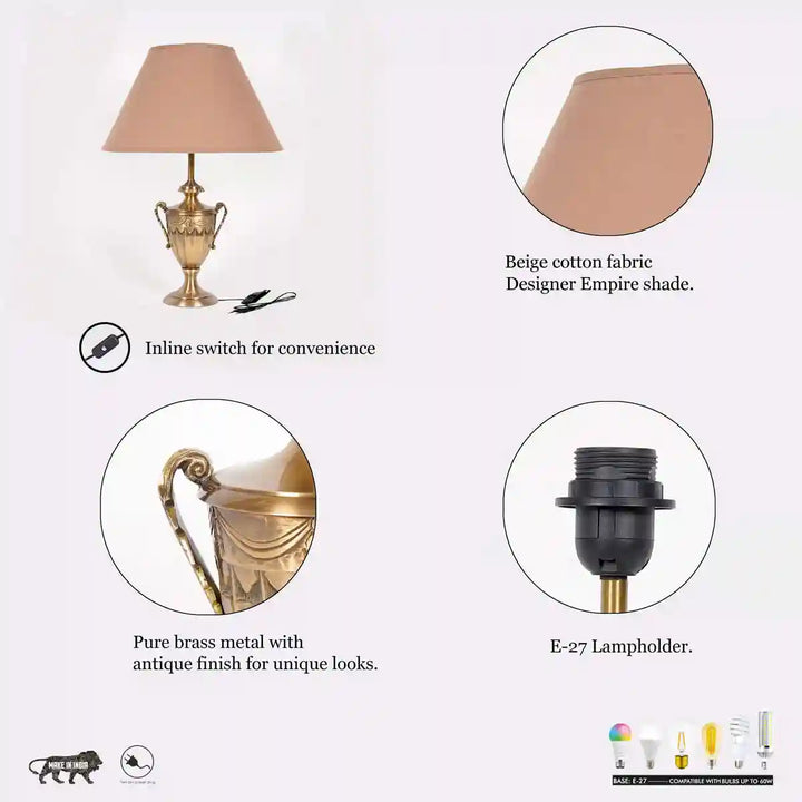 Iffley Brass Table Lamp With Beige Cotton Shade