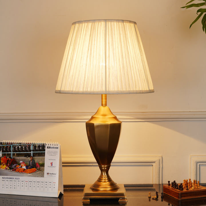 Orris Brass Table Lamp With Beige Cotton Shade