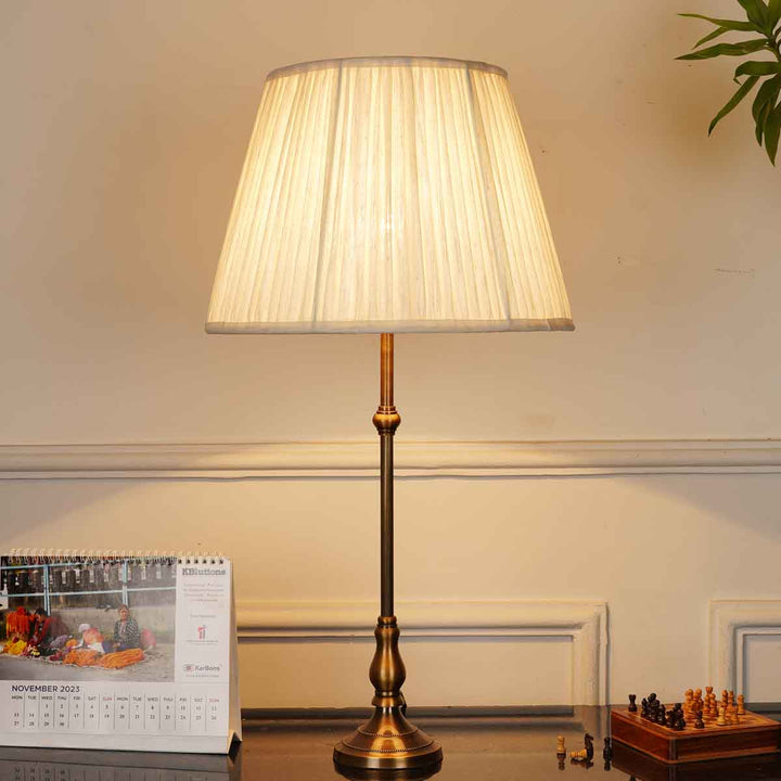 Troy Brass Table Lamp With Off White Cotton Shade