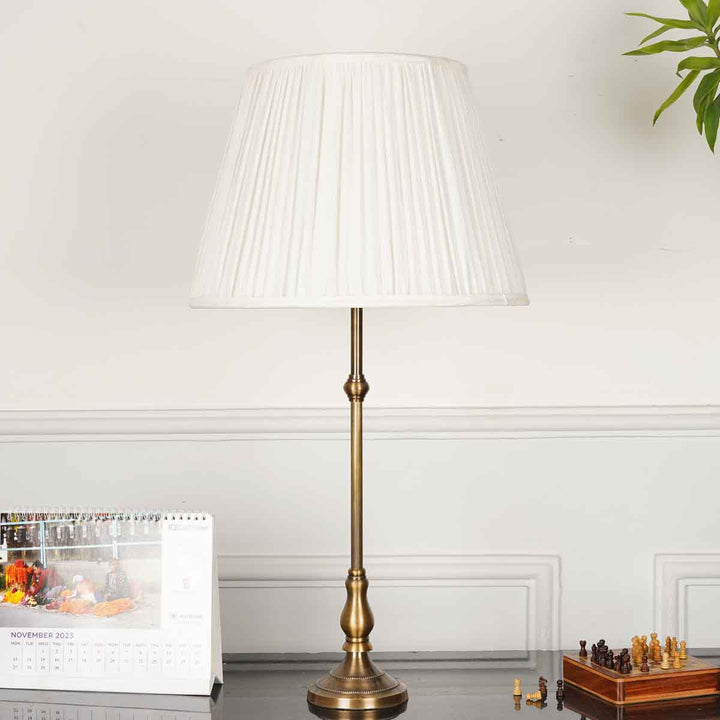 Troy Brass Table Lamp With Off White Cotton Shade
