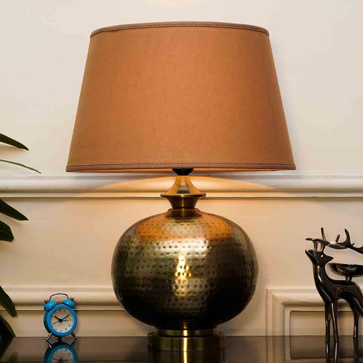 PEONY Brass Finish Table Lamp With Beige Cotton Shade