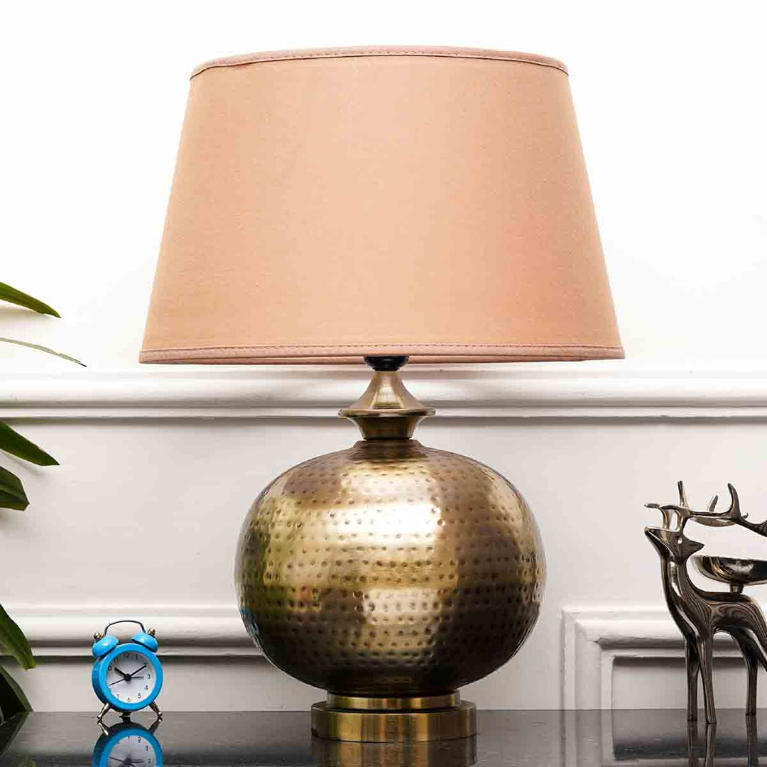 PEONY Brass Finish Table Lamp With Beige Cotton Shade