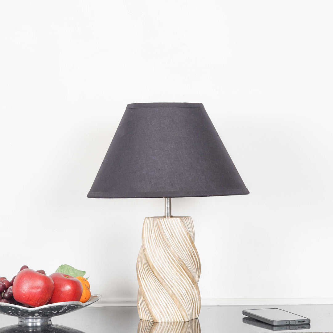 BURFORD Small Distress White Finish  Wood Table Lamp With Cotton Shade