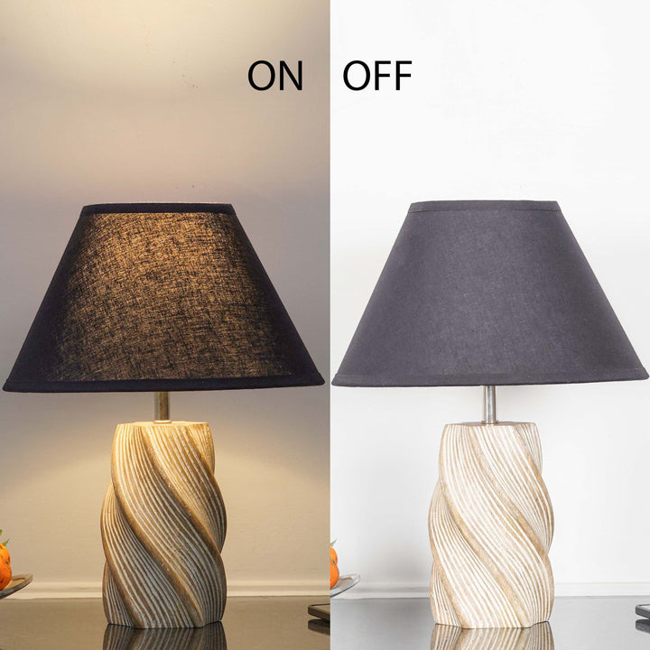 BURFORD Small Distress White Finish  Wood Table Lamp With Cotton Shade