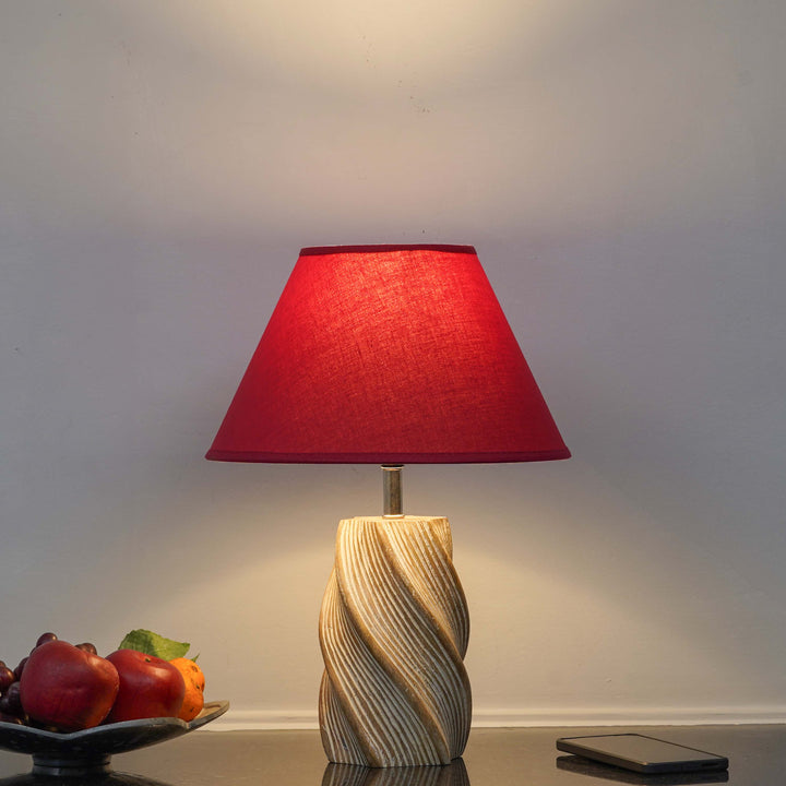 BURFORD Small Distress White Finish  Wood Table Lamp With Cotton Shade