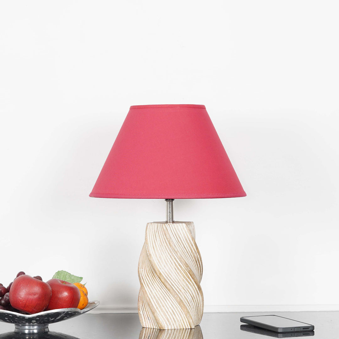 BURFORD Small Distress White Finish  Wood Table Lamp With Cotton Shade